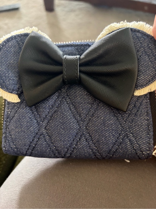 Loungefly Handbags - Loungefly Quilted Navy Wallet with Black Bow and Cream Ear Trim